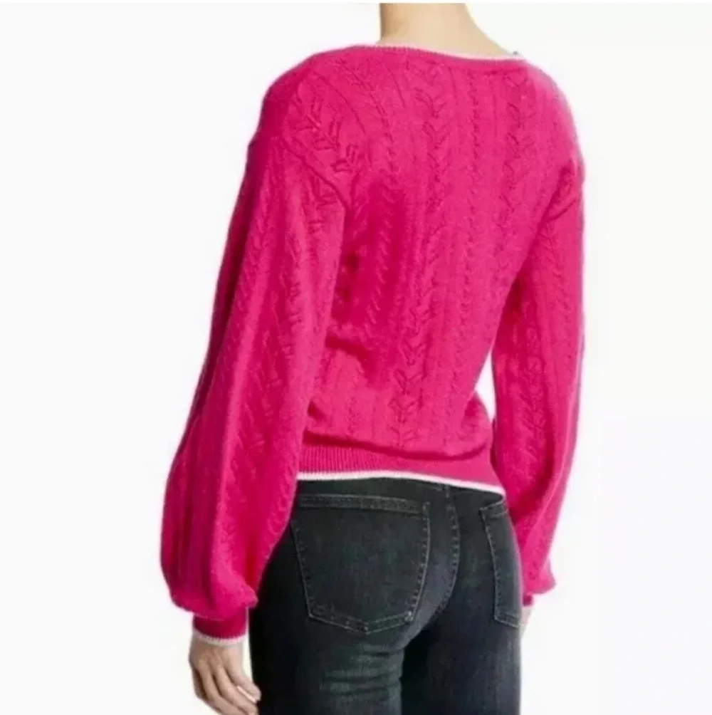 Cupcakes & Cashmere Pink Ravi Knit Sweater Silver Trim Size Large NWT